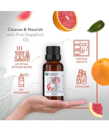 HBNO Organic Grapefruit Essential Oil - USDA Certified 1 oz (30ml) for Aromatherapy DIY & Fragrances - Cold Pressed Quality - Buy Online on GoSupps.com