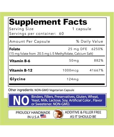 Our Daily Vites L-Methylfolate B Complex Cofactors & Essential Amino Acids (15mg) - Active Folate, Methylated B12 Methylcobalamin, B6 and Glycine - 60 Count 15 Milligrams - Buy Online on GoSupps.com