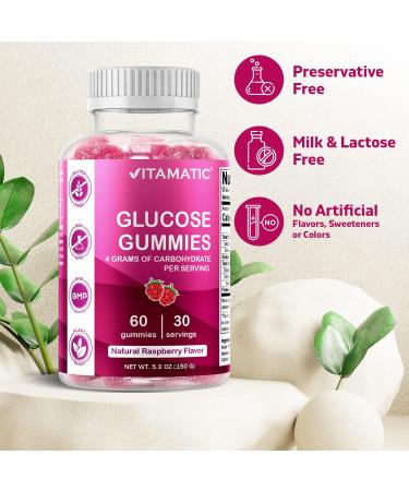 Vitamatic Glucose Chewable Gummies - 60 Count - Natural Raspberry Flavor - Low Carb 4G - International Shipping Available - Buy Online on GoSupps.com