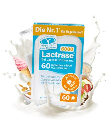 Pro Natura Lactrase 6000-60 Lactase tablets in lactose intolerance for the carefree enjoyment of milk and dairy products 6000 60