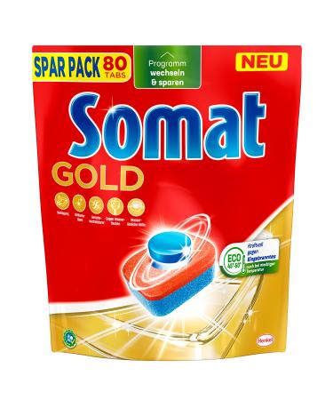 Somat gold dishwashers tabs (80 tabs) dishwasher flushing tabs for bright clean dishes even at low temperatures extra power against 80 tabs burned down (1-pack) 80 tabs