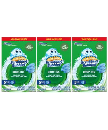 Scrubbing Bubbles Continuous Clean Drop-Ins Toilet Cleaner Tablet, Repels Tough Hard Water and Limescale Stains, Blue Discs, 5 Count, Pack of 3 (15 Total Tablets) 5 Count (Pack of 3)