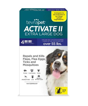 TevraPet Activate II Flea and Tick Prevention for Dogs | Extra Large Dogs 55+ Lbs | 4 Monthly Doses | Fast Acting Treatment | Long Lasting Flea & Tick Control for Dogs | Veterinarian Recommend