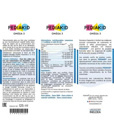 PEDIAKID - Omega 3 - Natural Dietary Supplement - Exclusive Agave Syrup Formula - Rich in DHA - Promotes Good Brain Function - Lemon Cola Flavor - 125ml Bottle - Buy Online on GoSupps.com