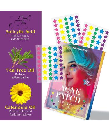 108 Mandabloom Hydrocolloid Acne Patches w/ Tea Tree Oil - Star Shape Design 14mm & 12mm | Acne Absorbing Cover Patch for Face - Zit & Pimple Treatment - Buy Online on GoSupps.com