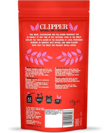 Clipper Tea Organic English Breakfast Loose Leaf Tea 80g x 6 - 480g Total | Resealable Pack for Freshness - Buy Online on GoSupps.com