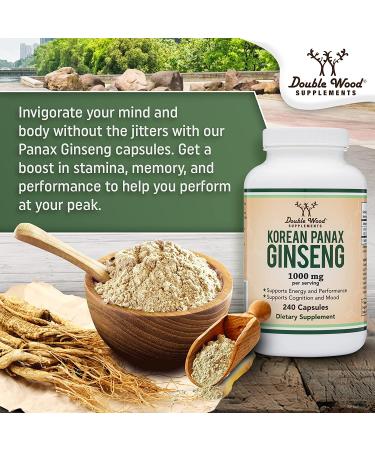 Korean Red Panax Ginseng 1000mg (4 Month Supply) 240 Capsules - Mood, Cognitive Function, Energy Support by Double Wood - Buy Online on GoSupps.com
