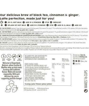 Bar Bar Spiced Chai Latte Pack of 4 x 250 g Instant preparation with black tea cinnamon ginger & cardamom Vegan natural without artificial flavors 48 cups Handmade in Bel - Buy Online on GoSupps.com
