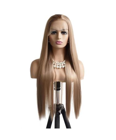 Greenmirr Long Straight Ash Blonde Lace Front Wig 13x3 Lace Straight Coffee Blonde Synthetic Hair 26in Ash Blonde Lace Front Wig