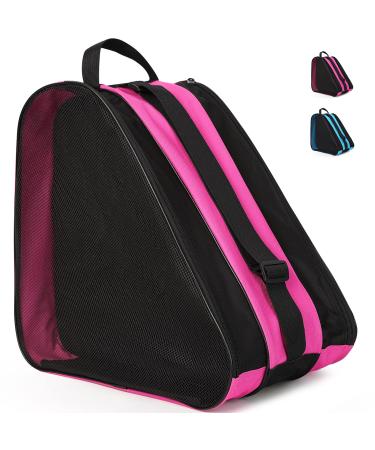 Soudittur Roller Skate Bag with Adjustable Shoulder Strap-Kids and Adults, Breathable & Water Proof High Capacity Ice Skate Bag for Skate Accessories Pink
