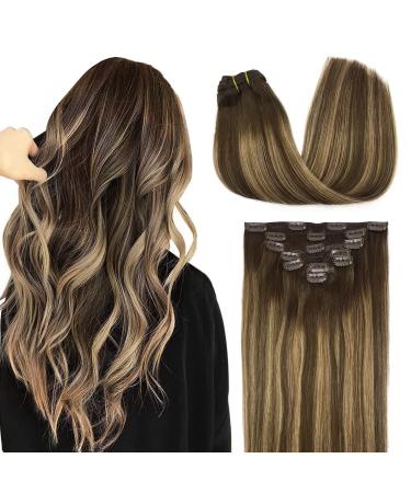 Doores clip in extensions real hair balayage chocolate brown to caramel blonde 50cm 20 inch 7 pieces 120g genuine hair extensions clip in remy hair extension real hair natural real hair extensions 50cm-12m/27/4 balayage chocolate brown to caramel blonde