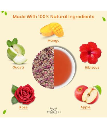 TeaNOURISH Guava Magic Herbal Tea | CAFFEINE-FREE | Refreshing and Fruity | 100% Natural Guava Mango Apple Hibiscus & Rose Petals | Brew Hot or Iced Tea - 3.53oz/100g Guava Magic 100g Pack - Buy Online on GoSupps.com
