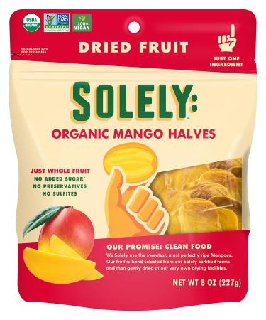 SOLELY Organic Dried Mango Halves, Large (Pack of 1) | One Ingredient | Vegan | Non-GMO | No Added Sugar Mango 8 Ounce (Pack of 1)