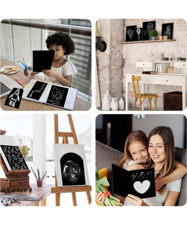 30Pcs Scratch Paper Art Set for Kids & Adults - Black Coated Scratchboard with Wooden Stylus - DIY Craft Supplies for Gift - White Effect - Buy Online on GoSupps.com