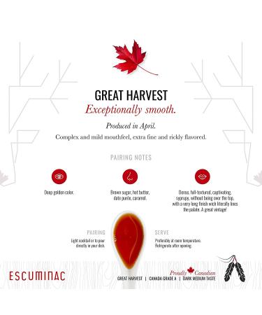 Escuminac Great Harvest Canadian Maple Syrup 1L - Canada Grade A Dark Medium Taste | Organic Single Origin Unblended | Family Size 33.8 fl oz - Buy Online on GoSupps.com