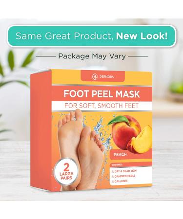 Dermora Foot Peel Mask - 2 Pack for Dry, Cracked Feet - Exfoliating Foot Mask for Soft Baby Feet - Callus and Dead Skin Remover - Peach Scent - Buy Online on GoSupps.com