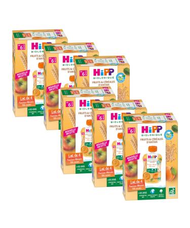 Hipp Organic Apples Apricots Wheat 4 x 90 g from 6 Months - Pack of 24 Bottles 2.15 kg