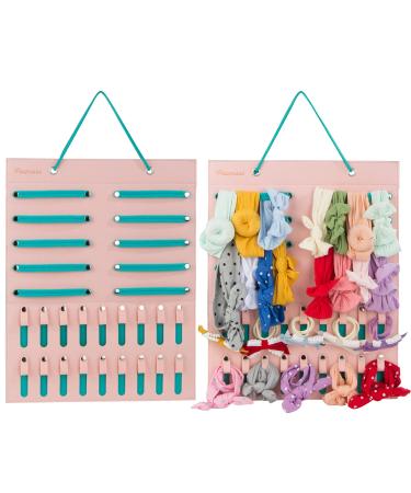 PACMAXI Baby Girl Headbands Storage Holder Newborn Baby Girls Headbands and Bows Hanging Organizer Baby Headbands Turban Knotted Display Stand. (Not Include Any Accessories) (Pink+Green)