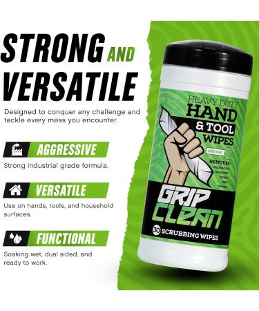 Grip Clean Heavy Duty Cleaning Wipes - Citrus Scented Waterless & Multi-Surface Tool Cleaner for Auto Mechanics - 30 Count - Cleans Grease Oil Paint & More - Buy Online on GoSupps.com