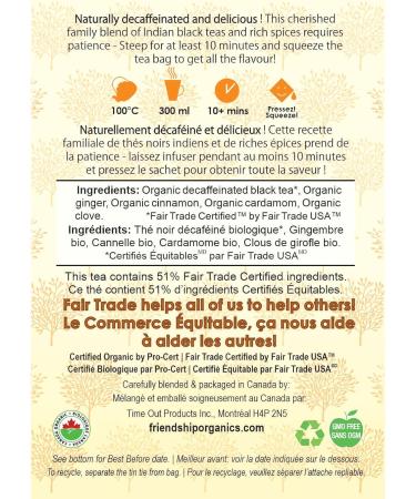 Friendship Organics Decaf Chai Tea Bags Organic and Fair Trade Herbal 36 Count 36 Count (Pack of 1) - Buy Online on GoSupps.com