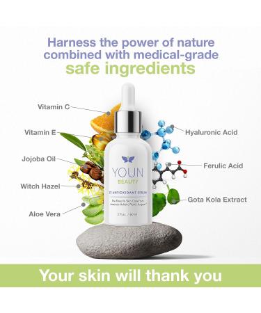 YOUN Beauty 20% Vitamin C Face Serum - Hydrating Antioxidant with Hyaluronic Acid & Vitamin E by Dr. Anthony Youn | 2 Oz - Buy Online on GoSupps.com