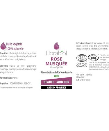 Florabiol - Organic Rosehip Vegetable Oil - 50 ml - Powerful Healing - Anti-Aging Firming and Regenerating - Rapid Skin Absorption - 100% Pure and Natural - Made in France - Buy Online on GoSupps.com