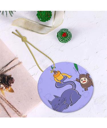 YYHHAOFA Sunflower Seeds and Cats Pattern Christmas Ceramic Round Pendant Decoration - Festive Hanging Ornament for Stores and Homes -2.9 in - Buy Online on GoSupps.com