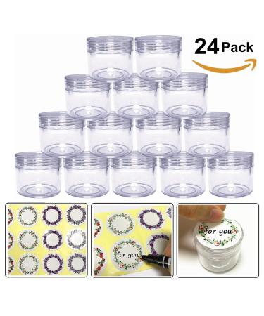 20gram/20ml Round Clear Empty Container Jars with Clear Screw Lids Bulk for Lotions, Lip Balm, Makeup Samples - BPA Free (24 Pack, Clear)