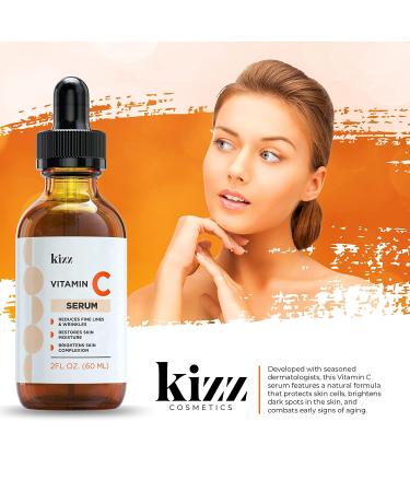 KIZZ Vitamin C Serum with Hyaluronic Acid, Vitamin E, Aloe & Jojoba Oil - Brightens and Moisturizes Skin, Reduces Fine Lines and Wrinkles - 2 fl. Oz - Buy Online on GoSupps.com