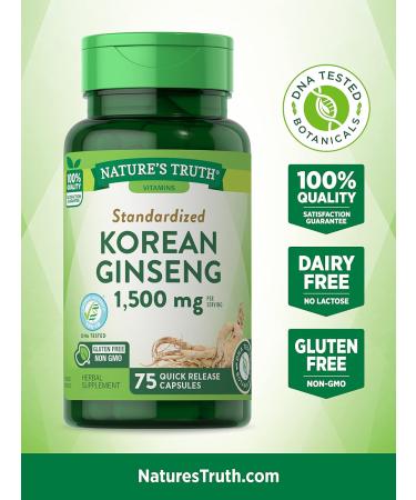Nature's Truth Korean Ginseng Capsules - 75 Count | Standardized Extract from Ginseng Root | Non-GMO Gluten Free - Buy Online on GoSupps.com