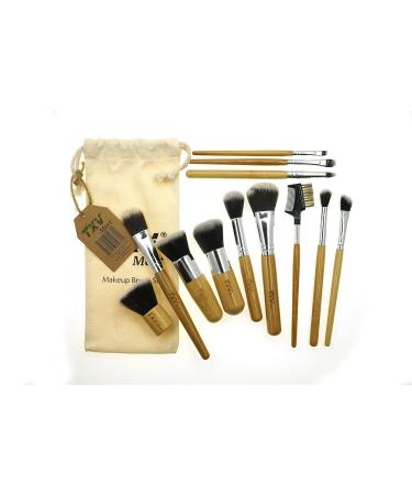 Buy Mart Professional Wooden Makeup Brush Set - 12 Pieces with Travel Pouch | Bamboo Handles & Ultra Soft Synthetic Bristles for Flawless Application - Buy Online on GoSupps.com