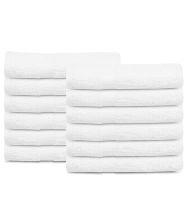 GOLD TEXTILES 12 Pcs New White (20x40 Inches) Cotton Blend Terry Bath Towels Salon/Gym Towels Light Weight Fast Drying 12 Pack