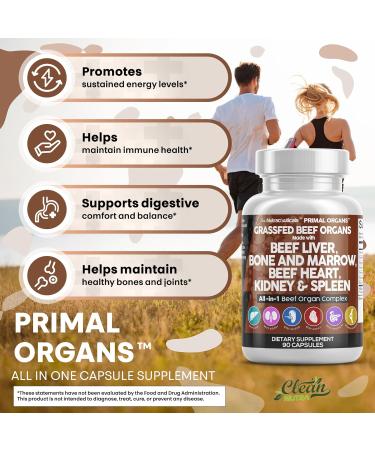 Clean Nutraceuticals Grass Fed Beef Liver Capsules - Premium Quality Supplement Packed with Desiccated, Beef Heart, Spleen, Pancreas Plus Bone & Marrow Dao Enzyme Pills 90 Count (Pack of 1) - Buy Online on GoSupps.com