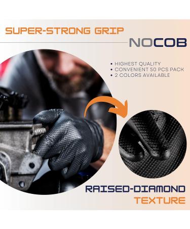 NOCOB Black Nitrile Disposable Gloves - (Raised Diamond Texture Grip) 6 Mil Thickness Latex and Powder Free (Large 50 count) - Buy Online on GoSupps.com