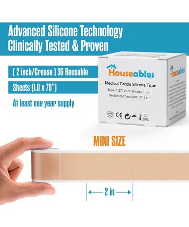 Houseables Silicone Scar Sheets Gel Tape 1.57 x 60 - Tan, Flexible Medical Grade for Surgery, Keloids, Burns - Sensitive Skin, Wound Protection - Healing Gel Patch - Buy Online on GoSupps.com