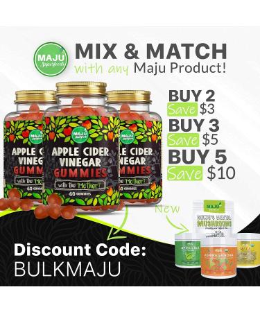 MAJU Apple Cider Vinegar Gummies with Mother - 1000mg for Weight Management & Detox | Unfiltered ACV, Gluten-Free, Low Sugar, Vegan - Buy Online on GoSupps.com