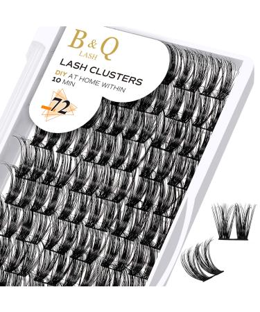 Cluster Lashes D Curl 10mm 72 Clusters B&Q Lash Clusters Individual Lashes Volume Eyelash Clusters DIY Lash Extensions Soft Wispy Cluster Eyelash Extensions DIY at Home (B12 D-10mm) D-10 mm B 12