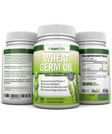 Wheat Germ Oil 1130mg 180 Softgels Cold-Pressed Non GMO | Vitamin E Source for Skin, Hair, Heart Health | Antioxidant, Energy Boost - 180ct - Buy Online on GoSupps.com