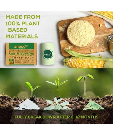 ANECO 100% Compostable Trash Bags - Biodegradable & Extra Thick - 13 Gallon 50 Count - OK Compost Home, BPI, and TUV Certified - Buy Online on GoSupps.com