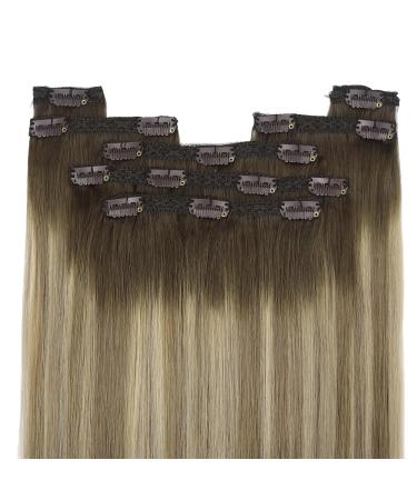 Youngsee 45cm Real Hair Clip-in Balayage Extensions - Brown & Blonde - 120g Remy Hair - 7 Pieces - Buy Online on GoSupps.com