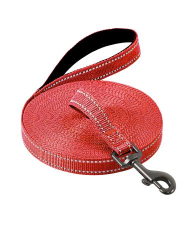 Demigreat drag line for dogs 3m / 5m / 10m / 15m / 20m Robust long dog leash reflective training leash with padded handle and hand loop training leash for small to large dogs 15m / 50ft red