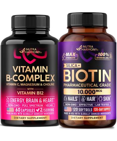 NUTRAHARMONY Vitamin B Complex Capsules & Biotin with Silicon Softgels