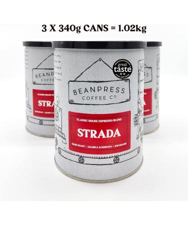 Beanpress Coffee Co. - Strada Espresso Blend - 3 x 340g - just over 1kg Whole Bean Coffee - Speciality Dark Roast Strada Blend - Buy Online on GoSupps.com