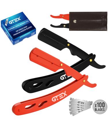 GTEX razor men with 100 premium gtex blades and leather bag - 2 razor men (red and black) and 100 individual GTEX sound - Straight Razor