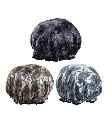 Shower Cap for Women Waterproof Bath Cap Double Layers Shower Hat for Hair Protection 3 pack 12.6 Inch Multicolor1 3pack