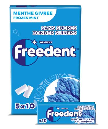 FREEDENT - Chewing-gum Menthe Givrée sans sucres - 5 paquets de 10 dragées - 70g