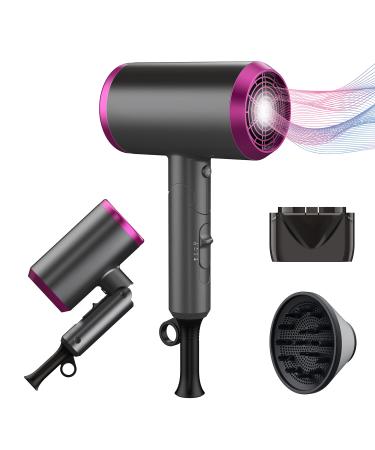 Travel Hair Dryer with Diffuser Professional Hairdryer Low Noise Lightweight Blow Dryer for Curly Hair Concentrator with 2 Speed Heat and Cool Setting for Women Men Home Salon Gift