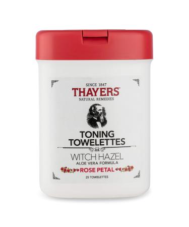 THAYERS Alcohol-Free Witch Hazel Toning Towelettes with Aloe Vera, Rose Petal, 25 Count