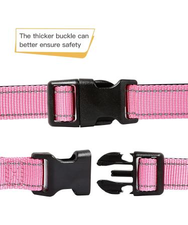 Heele Reflective Dog Collar | Soft Neoprene Padded Nylon for Small to Large Dogs | Adjustable 40-66 cm | Pink - Buy Online on GoSupps.com