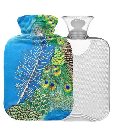 Naanle painting Pfauenfedern hot bottle with reference transparent hot water bottle 2l large hot hot water bottle for bed handfoot heat pain relief heat and cold therapy